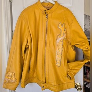 Vintage yellow Avirex leather jacket black diamonds crew edition